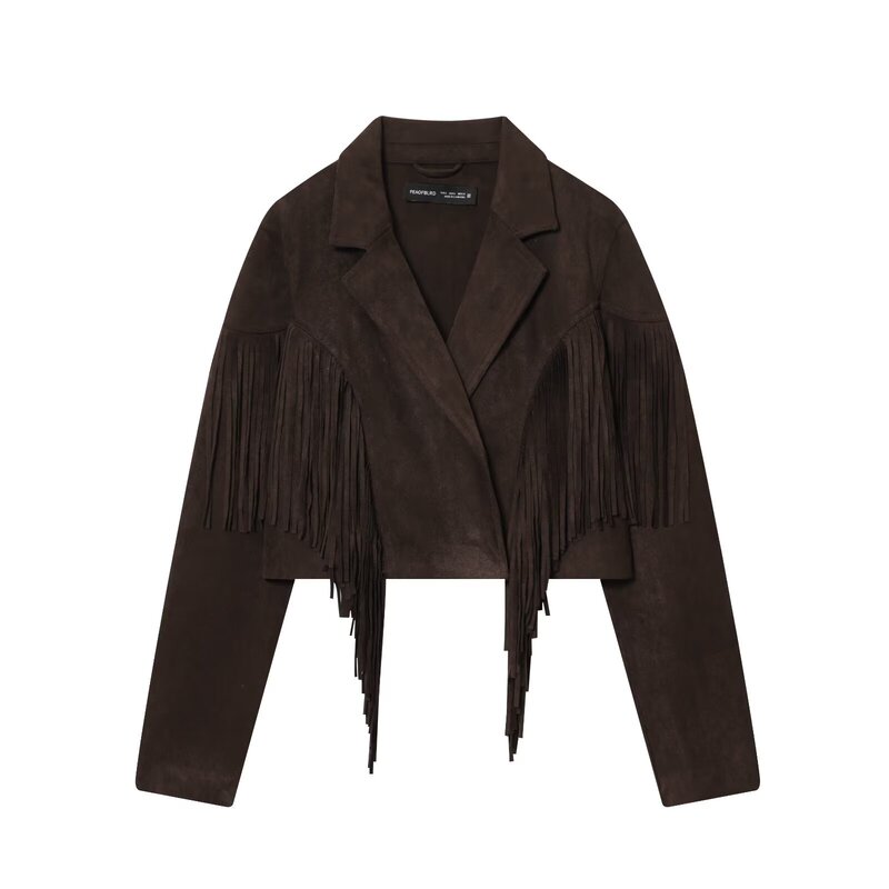 Foreign Trade European and American Style 2025 New Fashion Elegant Women's Clothing Wholesale Suede Effect Tassel Jacket 4344632