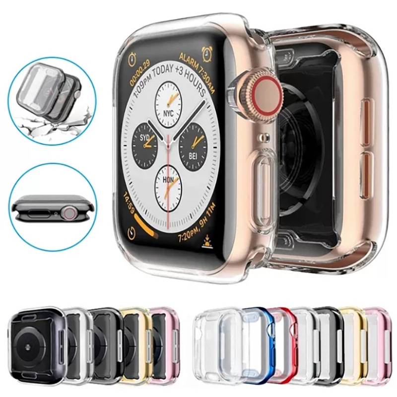 适用applewatch苹果手表TPU全包电镀壳透明壳防摔保护套