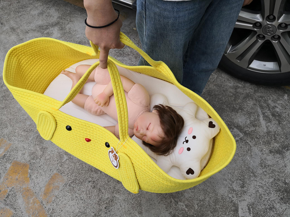 ins北欧风婴儿手提篮 便携式纯棉编织婴儿睡篮 可折叠手提婴儿床详情42