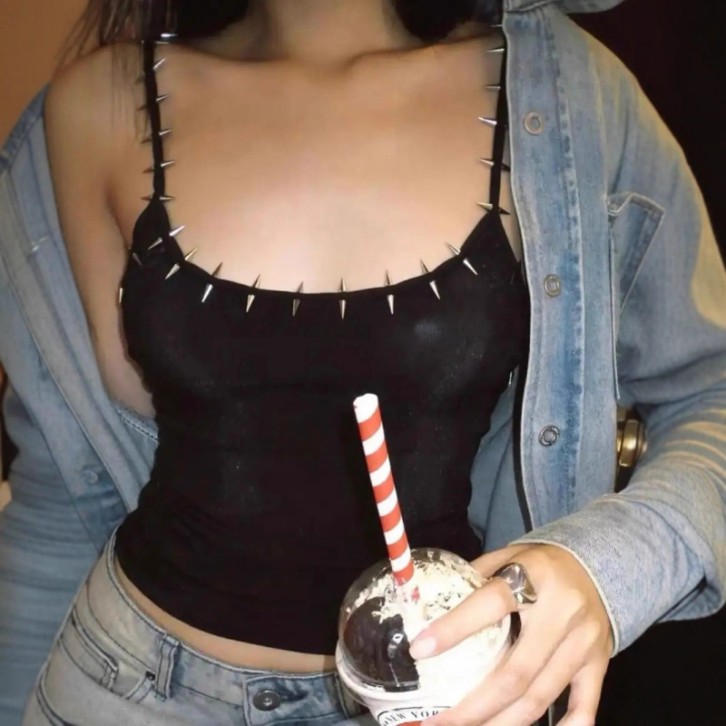 American Street Hottie Style Pure Desire Sexy Rivet Slim Niche Solid Color Camisole Women's Top American Street Hottie Style Pure Desire Sexy Rivet Slim Niche Solid Color Camisole Women's Top