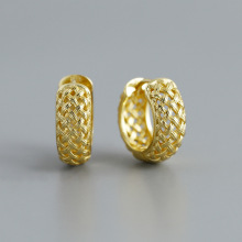 EH1597跨境欧美高级感麻绳编织形S925纯银耳扣轻奢时尚耳圈耳饰女