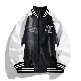 Embroidered baseball collar young student leather 2024 new coat new men's PU leather coat stand collar motorcycle