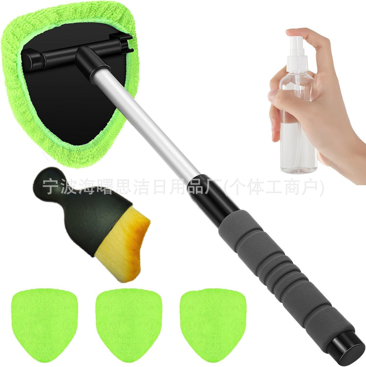 Car cleaning tools: Qìchē vent cleaning - 1-set-b-style-sponge-plastic-parts-4-green-cloth-covers-1-bottle-small-yellow-brush