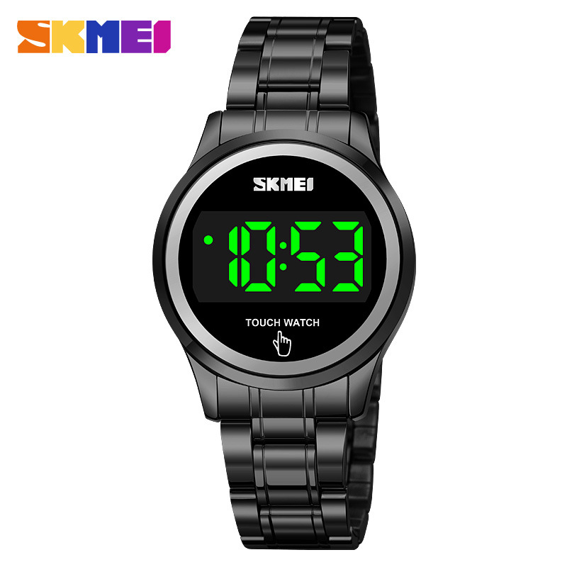 SKMEI reloj electrónico 1737 correa de acero Reloj deportivo de alarma de sincronización luminosa electrónica para mujer reloj de pantalla táctil