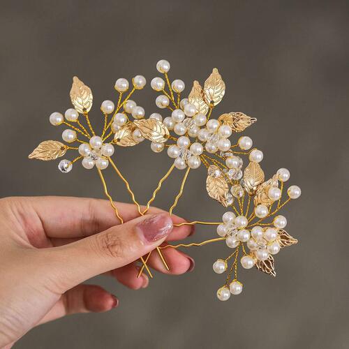 Amazon best-selling pearl leaf hair fork, bridal hair accessories comb, wedding dress accessories, handmade jewelry wholesale