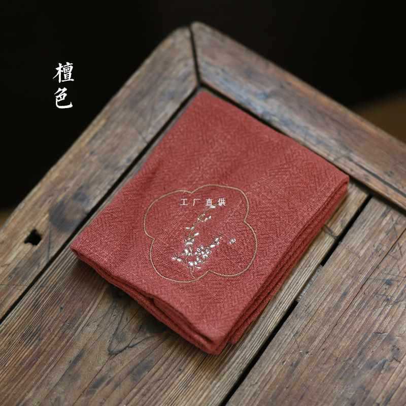 A5L Embroidered Fish and Crane Tea Fabric Linen Tea Towel, Water-absorbent Thick Cotton Linen Tea Ceremony Accessories Tea Table Towel