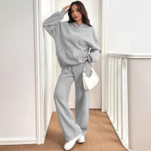 欧美亚马逊跨境2件套女士休闲保暖衬里连帽衫休闲裤秋冬运动套装