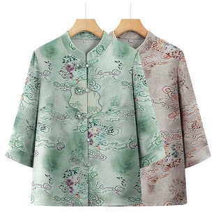 Middle-Aged and Elderly Women's Summer Clothes, Stylish Mid-Sleeve Shirts, Thin Middle-Aged Mothers' Clothes, Spring Clothes, Elderly Grandma's Shirts