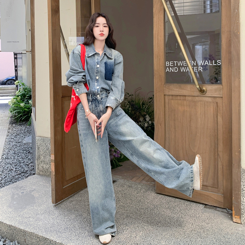 复古时髦牛仔连体裤女长款2025年秋季新款宽松显瘦气质休闲连体衣|undefined
