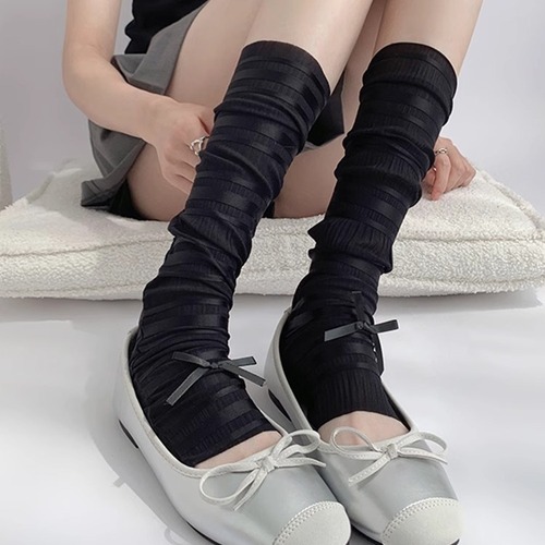 Summer and Autumn Teenage Girl Lace Sheer Stocking Set with Butterfly Bow Sunscreen Pure White Leggings Japanese Style Knee-high Stack Socks Retro Style