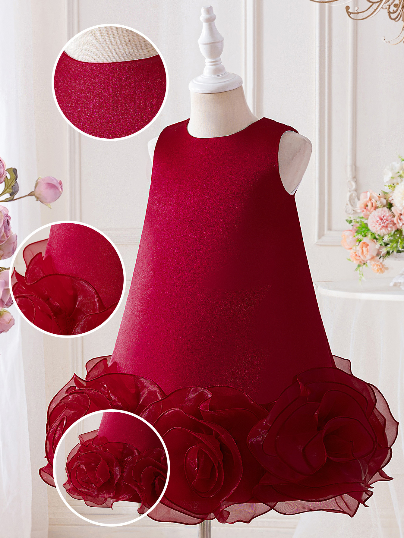 Vestido de niña transfronterizo flor de niña pequeña vestido de cumpleaños vestido de princesa chaleco vestido de estilo extranjero un cabello