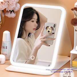 化妆镜带灯折叠梳妆台智能高清台式便携随身学生宿舍桌面镜子
