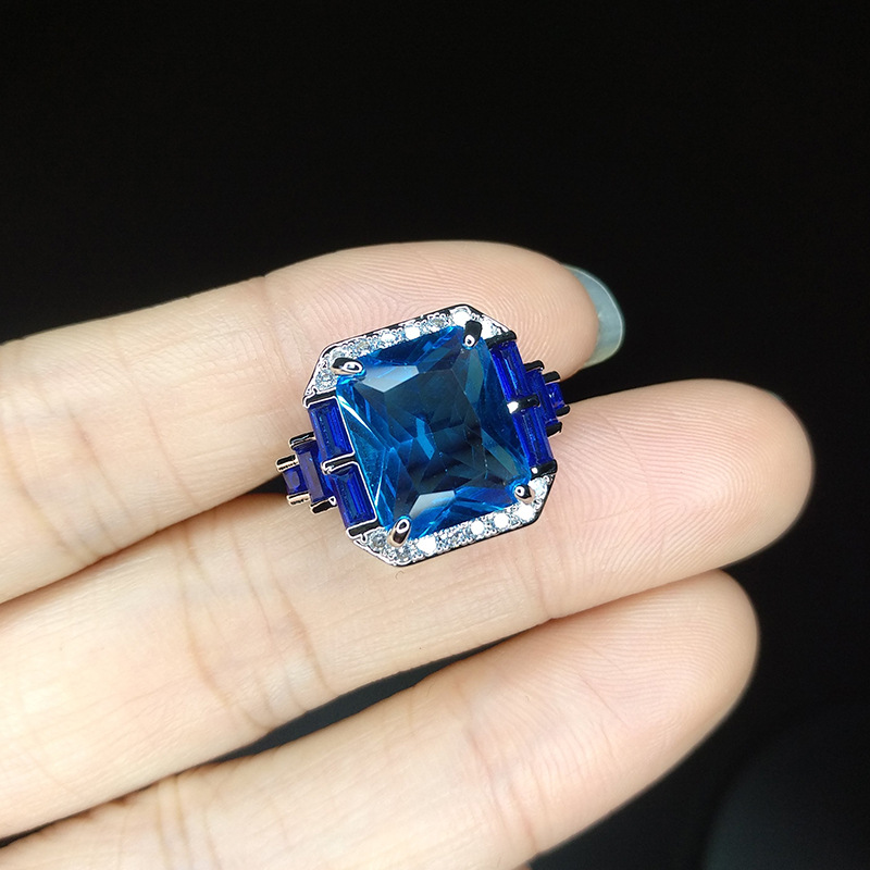 Retro Square Copper Plating Zircon Open Ring 1 Piece