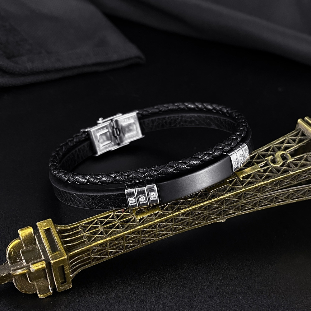 Men's Diamond Leather Bracelet Wholesale display picture 4