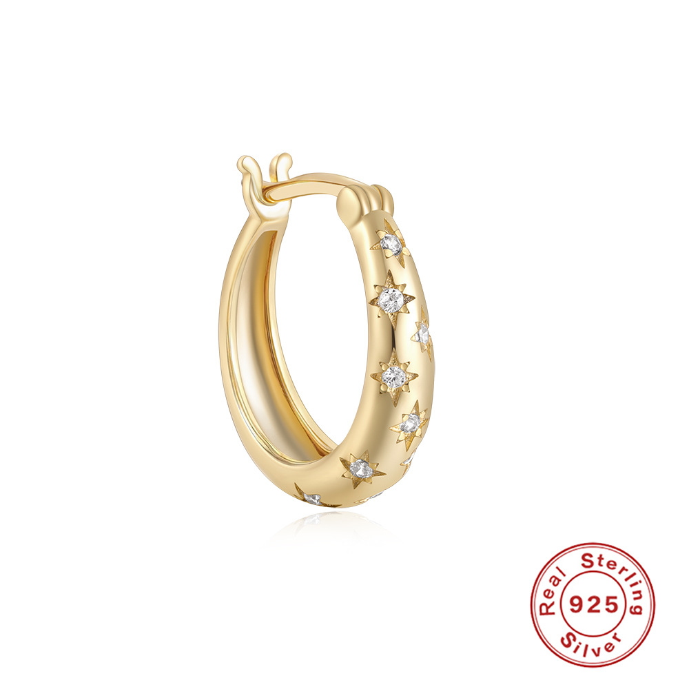 S925 plata esterlina ins clásico diamante estrella de cinco puntas ocho Awn estrella pendientes de alta calidad europea y americana