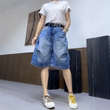 大码牛仔短裤女夏季薄款2025新款高腰六分中裤胖mm显瘦宽松阔腿裤