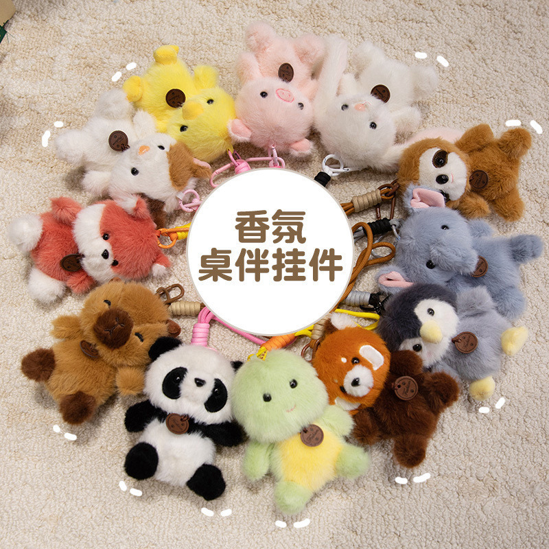 Tiktok-Style Plush Toy Keychain Pink Pig Panda Capybara Doll Penguin Fox Bag Charm