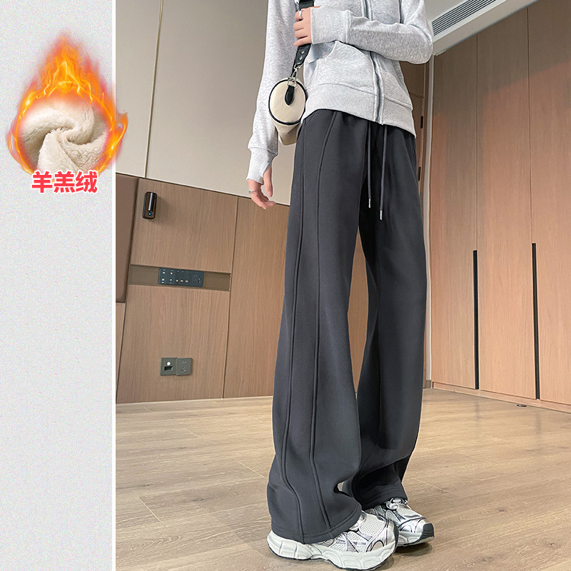 休闲运动裤女秋冬季新款宽松百搭加绒直筒卫裤显瘦窄版香蕉长裤子|undefined