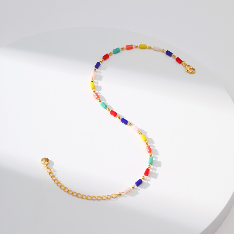 Fashion Geometric Copper Inlay Artificial Gemstones 18K Gold Plated Womenu0027S Anklet