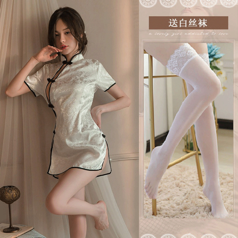 わらガールスタンドカラー改良されたチャイナドレスセクシーなランジェリーレトロジャカードプレートバックルスリット女性古代スタイルネグリジェ 1037