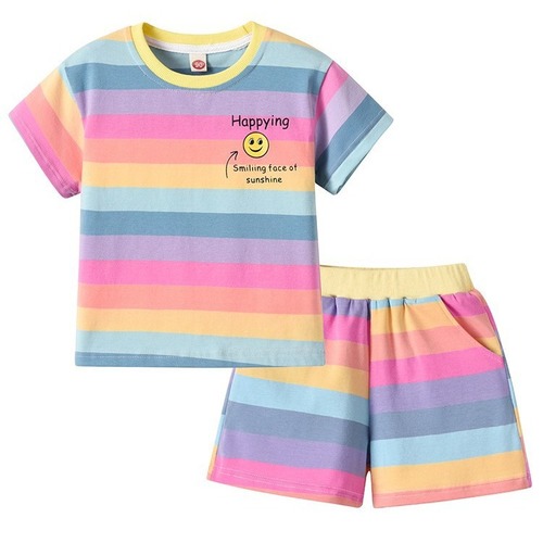 Girls' Short Sleeve T-Shirt Sports Set  Summer New Children's Baby Casual Shorts Trendy Two-Piece Set