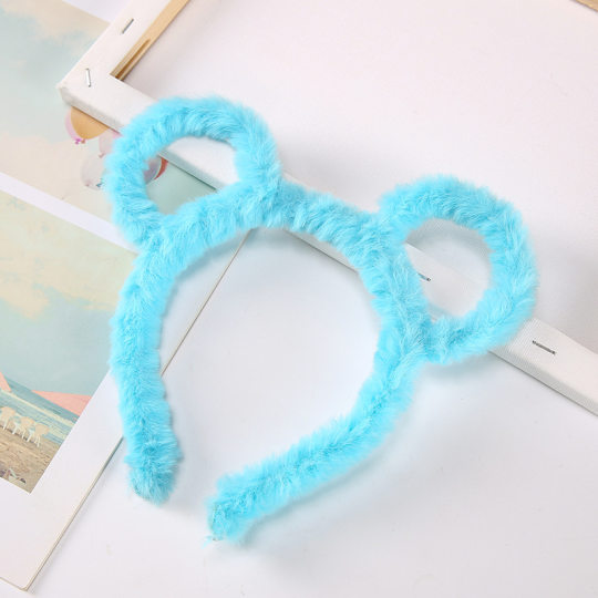 Candy Color Plush Hair Hoop Korean Ears Head Hoop Women's Cute Performance Head Bear Ears Long Hair Mickey