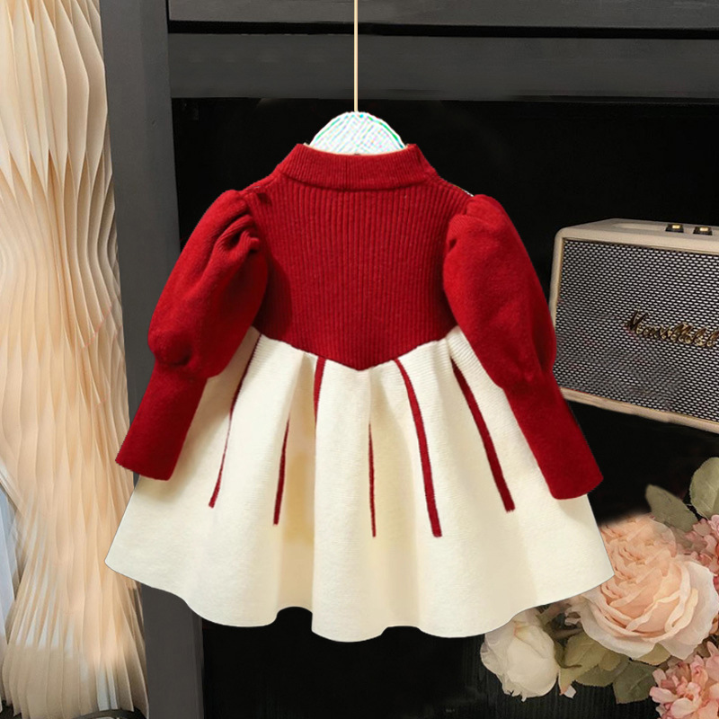Mädchen 2023 Herbst/Winter Neue kinder Modische Verdickte Prinzessin Kleid Internet Rot Kleines Mädchen Pullover_voghion.com