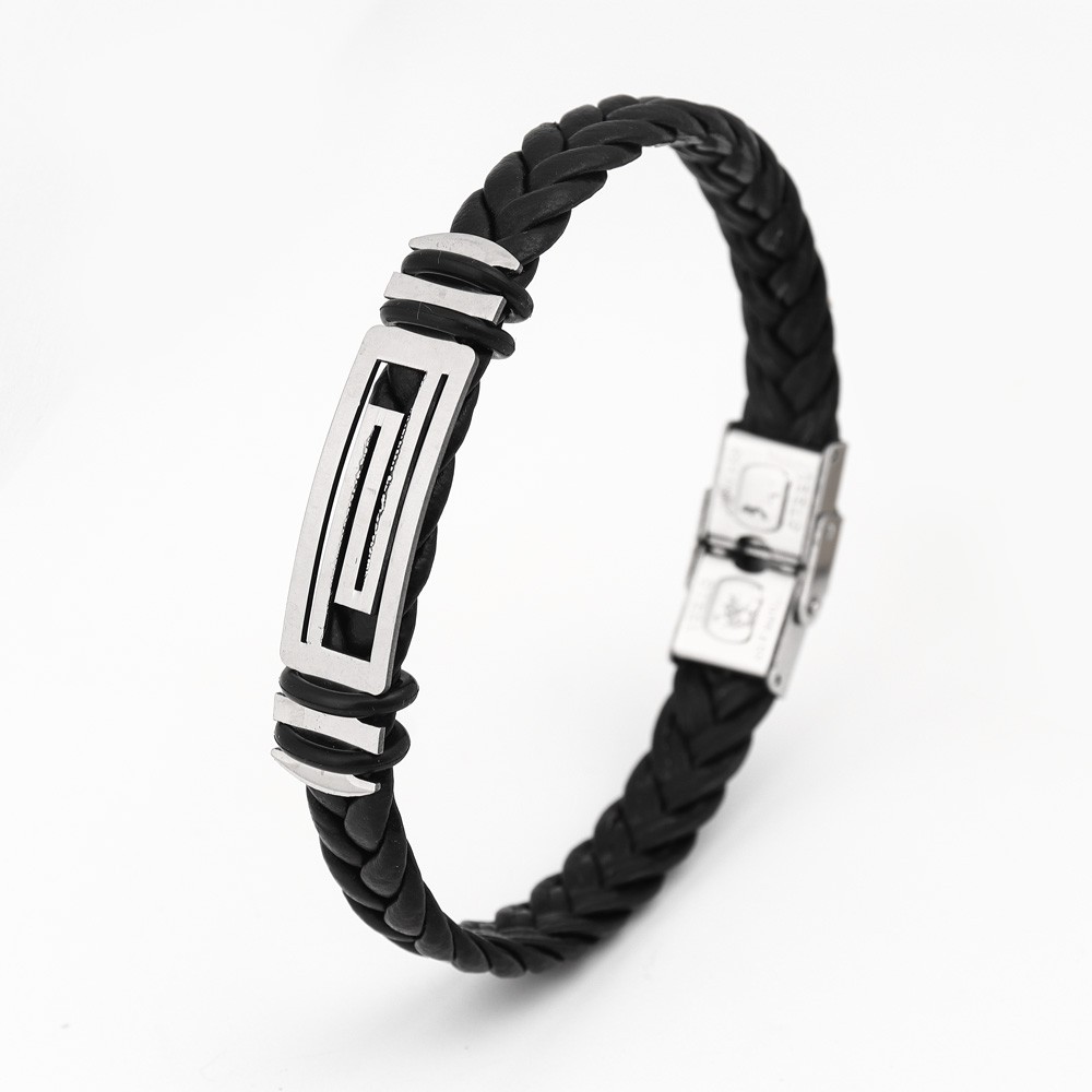 20g Weight Bangle Classification Leather Chain Material 1 Piece Quantity Holiday, Daily Occasion 304 Stainless Steel, Pu Leather Material Solid Color Pattern All Seasons Season Men's Gender Plating Design Retro, Punk Style Retro Punk Solid Color 304 Stainless Steel Pu Leather Plating Men's Bangle Men Cord & Leather Bracelets 13