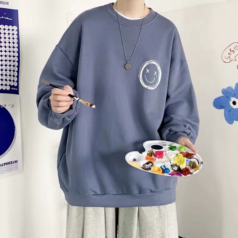 Свитшот с круглым вырезом oversize, мужской осенний флисовый свитер, печатный уличный стиль