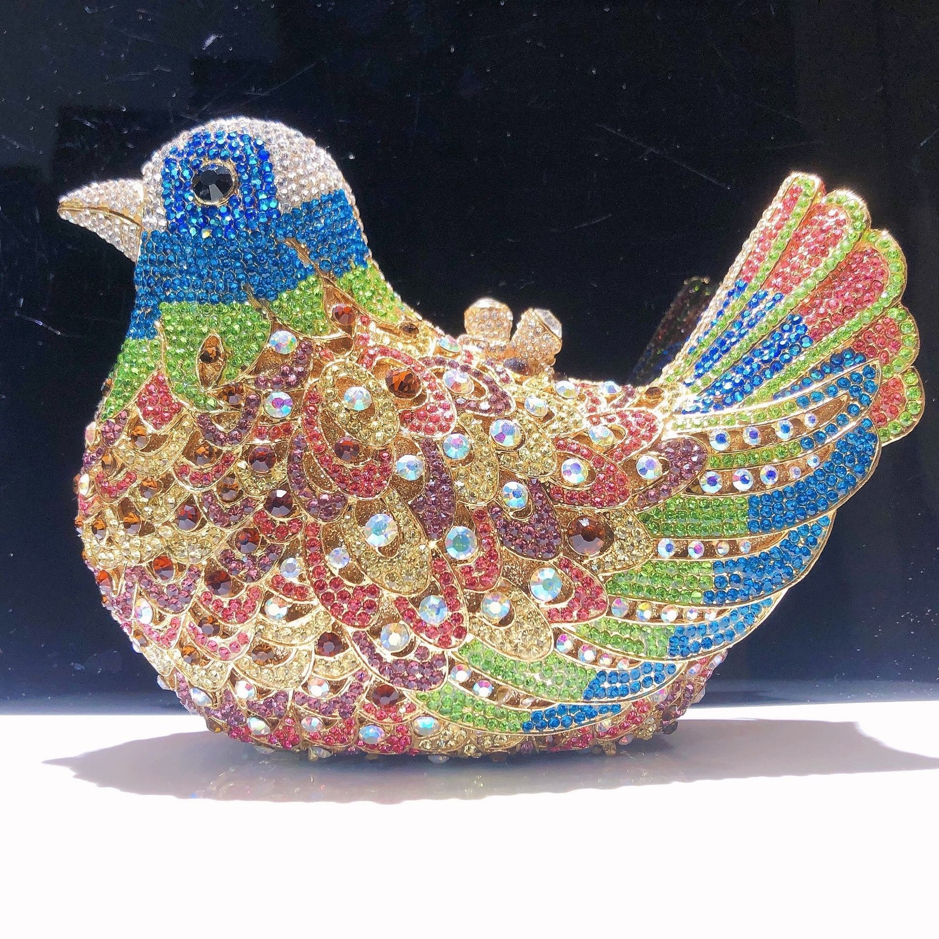 Bolso de cristal de pájaro, bolso de cena de diamantes de diamantes de color de pájaro, bolso de mujer.