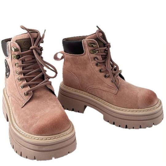 Autumn 2024 New Kickable Rhubarb Boots Lovers Boots Women's Genuine Leather Thick Sole Increased British Style Martin Boots
