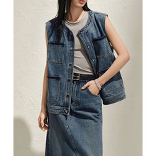 【玖*定单】新疆棉Miu风撞色复古休闲牛仔外套女2025春季新款上衣