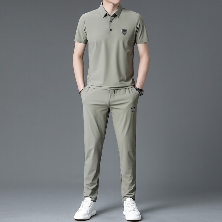 Men's Suit 2026 Summer and Autumn Casual Lapel Polo Short-Sleeved Sweatshirt Paired with Stylish Sports Pants Set for Men