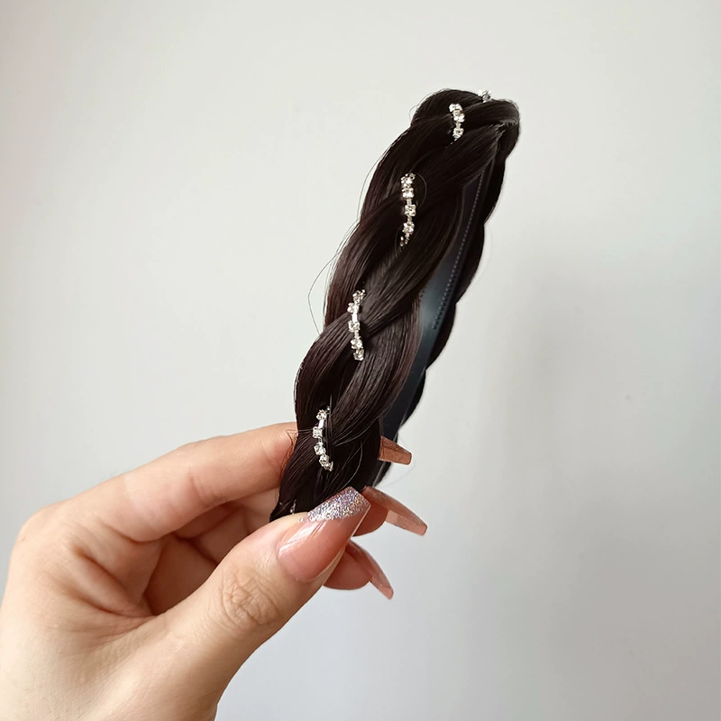 handmade wig headband with pigtail, scalloped hair accessory, matte silk, Ø≈15 cm
