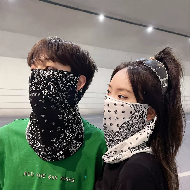 Summer Ice Silk Sunscreen Breathable Face Mask for Men and Women, Dustproof Face Scarf, Full Face Coverage, Neck Protection, One-Piece Face Towel, Walnut Flower Ear Loop