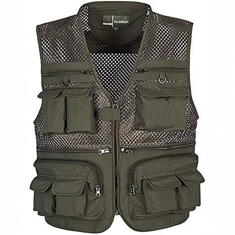 Men's Mesh Outdoor Work Hunting Fishing Travel Photo Cargo Vest Multi-Pocket Breathable Gilet Jacket