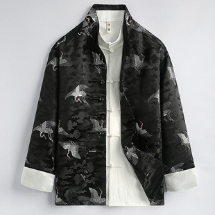 Tang Coat Men's Spring New National Fashion Chinese Style Men's Improved Chinese Style Printed Men's Crane Printed Top for Men
