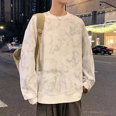 2025美式钢印圆领卫衣男士春秋季2025新款潮牌休闲上衣服杏色