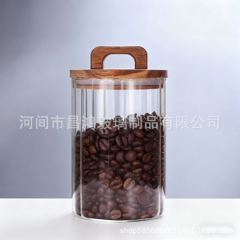 Latas de vidrio rayadas selladas latas selladas de madera de acacia de gran calibre latas selladas de alta borosilicato a prueba de humedad latas de almacenamiento de granos de café de té image 8