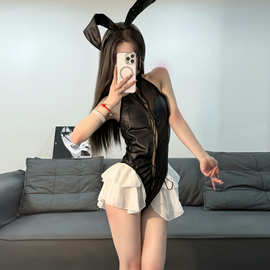 朝慕兔子玩偶cos内衣女爆款性感纯欲漆皮高级诱惑性感套装睡裙