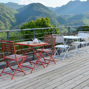 Modern Simple Outdoor Folding Table Commercial Plastic Wood Outdoor Table and Chair Villa Courtyard Leisure Folding Table and Chair