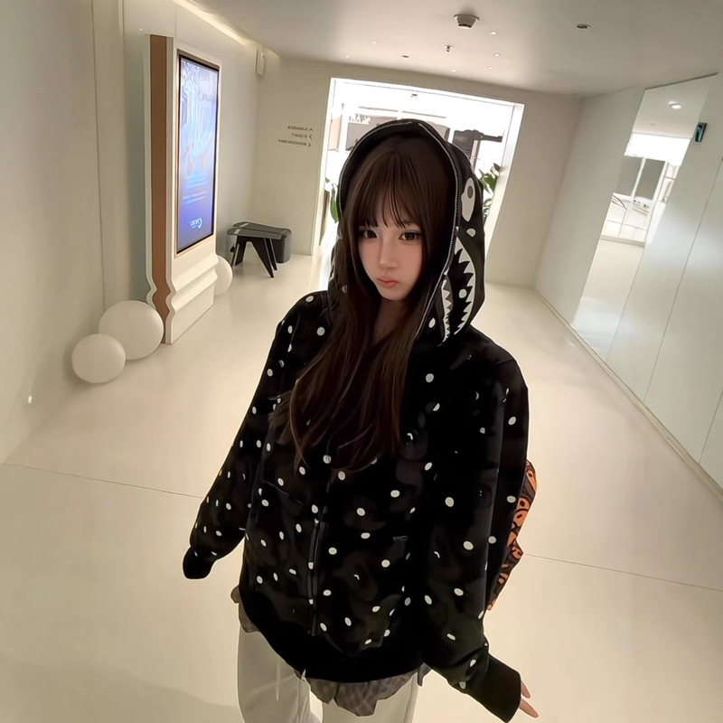 High-Quality Polka Dot Bape Camoshark Collaboration Series Autumn New Camouflage Ape Head Sweatshirt Jacket