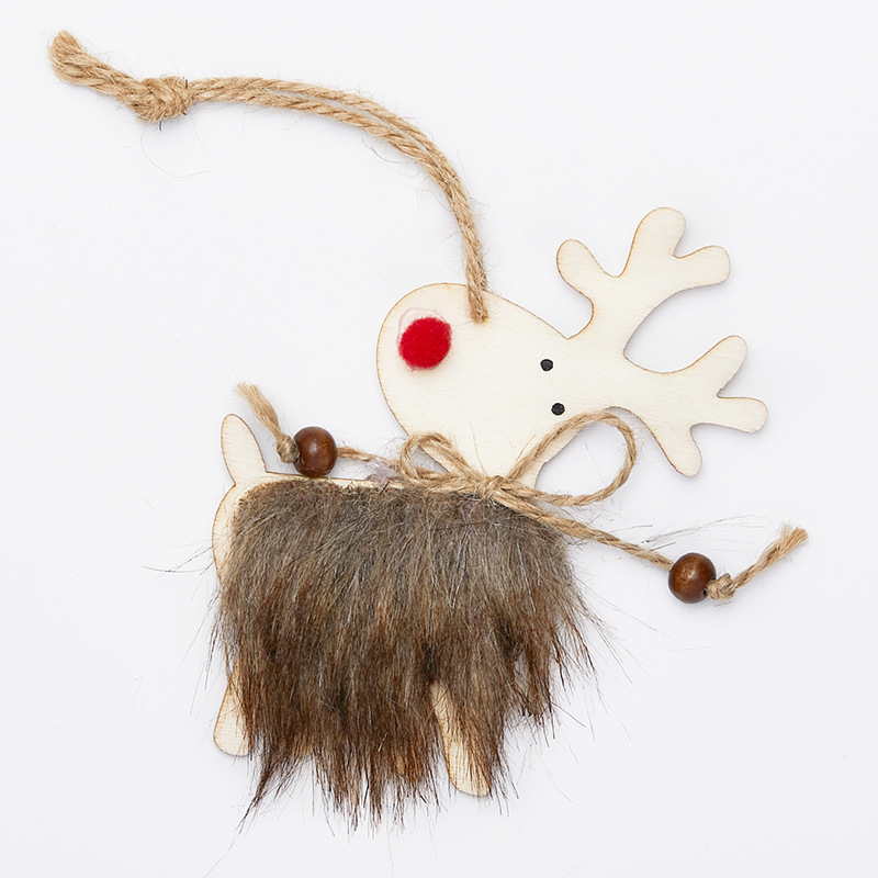 Madera de lana de madera de alce colgante de árbol de Navidad decoración de Navidad colgante de peluche marrón blanco de Navidad