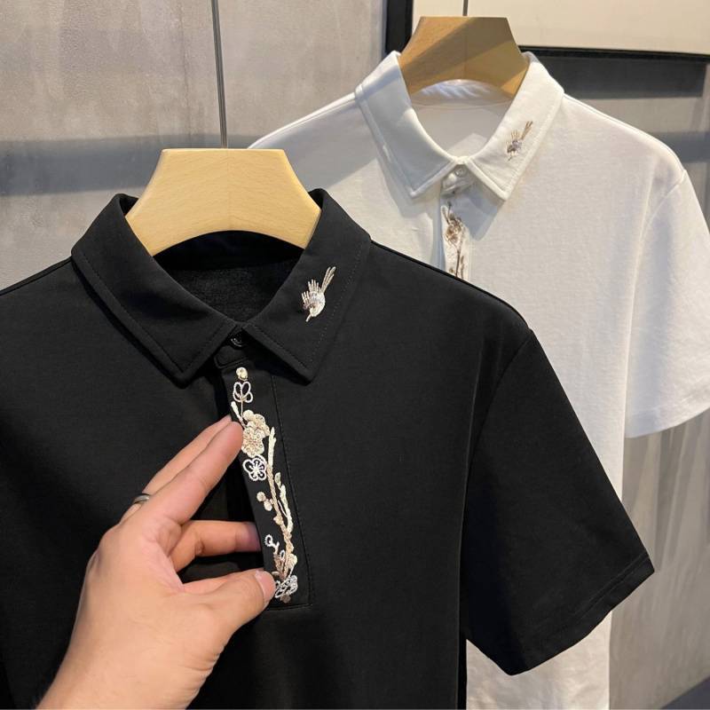 2025 National Wave New Chinese Plum Blossom Bordado solapa POLO Camisa casual de verano nuevo estilo de manga corta para hombres de moda