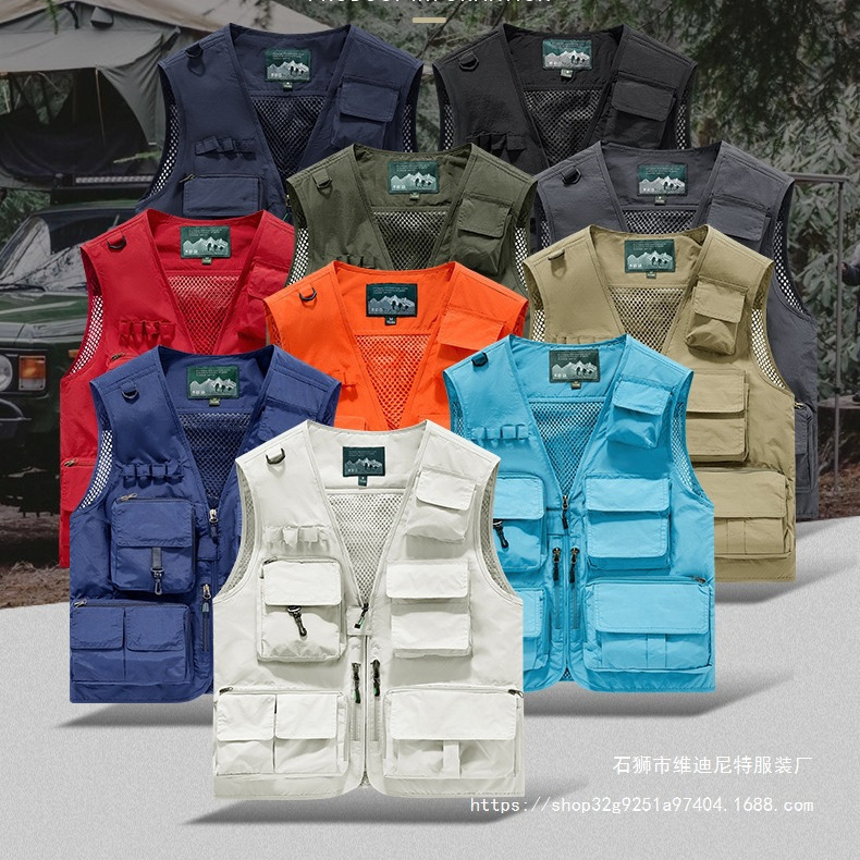 Group Purchase Workwear Vest for Men, Outdoor Fishing Multi-Pocket Sports Vest, Loose Fit Large Size Photography Vest, Carhartt Jacket