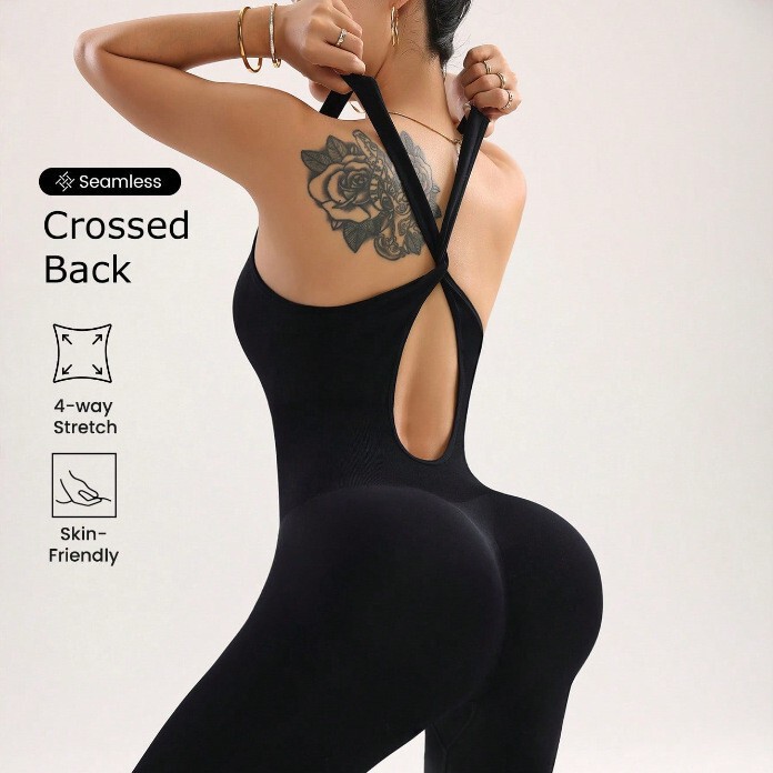 2026 New Cross-Border Women's Solid Color Jumpsuit Casual Sports Yoga Jumpsuit with Beautiful Back and Sexy Long Pants 2026 New Cross-Border Women's Solid Color Jumpsuit Casual Sports Yoga Jumpsuit with Beautiful Back and Sexy Long Pants
