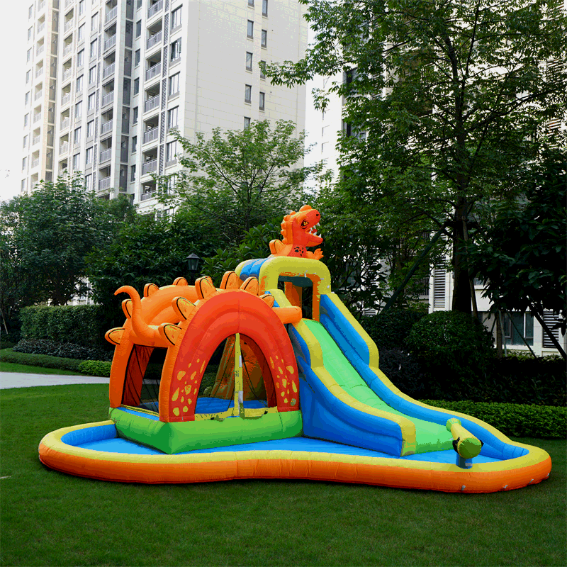 Happy Lion castillo inflable para niños spray de agua escalada en roca tobogán al aire libre para niños inflable travieso Castillo trampolín