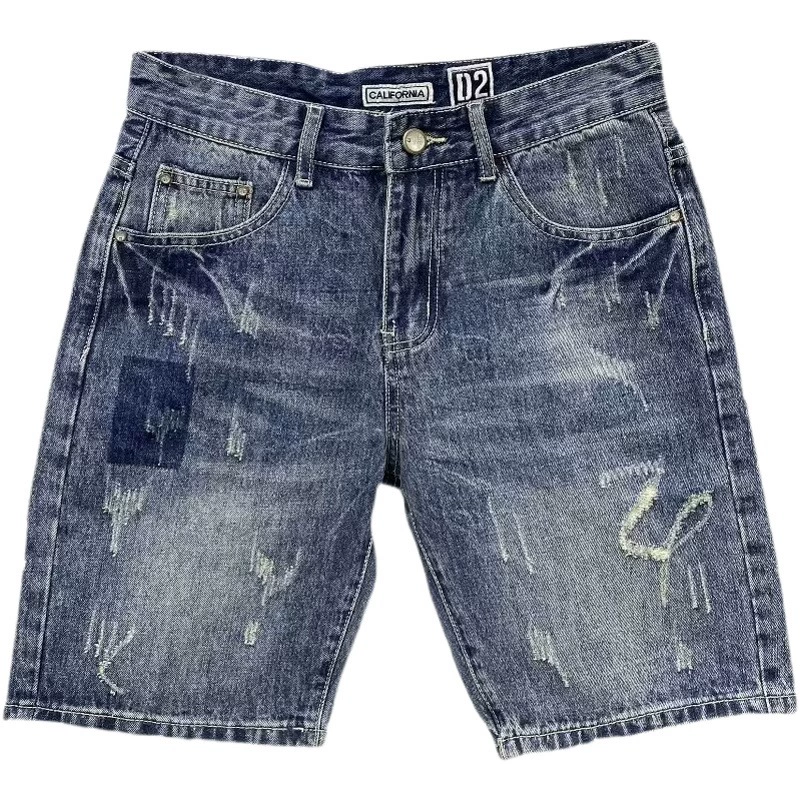 Джинсовые шорты, мужские Модные брендовые летние тонкие скребки с рваными отверстиями, модные облегающие универсальные брюки средней длины в Корейском стиле с маленькими стопами