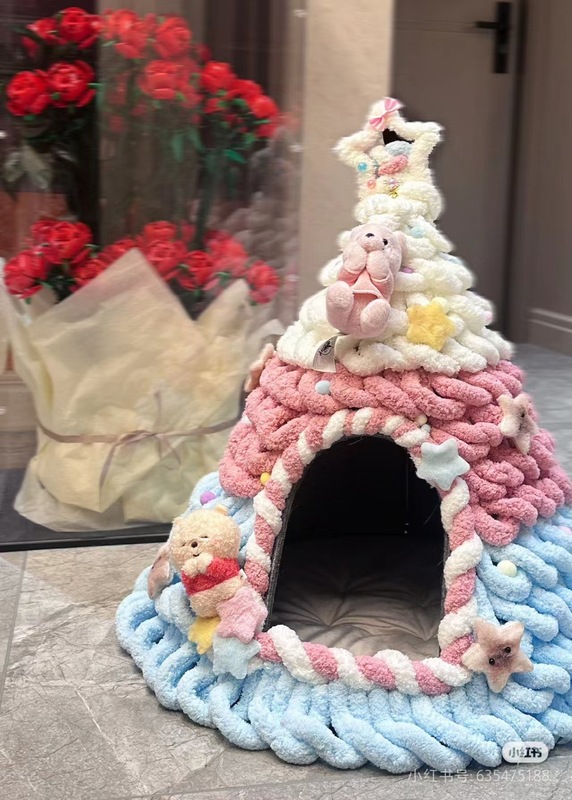 クリスマスツリー猫巣手作りdiy材料バッグ自作猫尾毛糸冬保温冬閉鎖犬小屋|undefined
