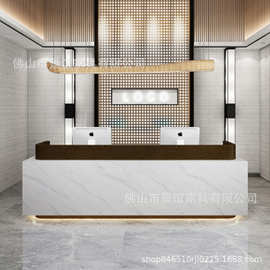 简约公司办公前台烤漆酒店收银台弧形美容院吧台不锈钢医美接待台